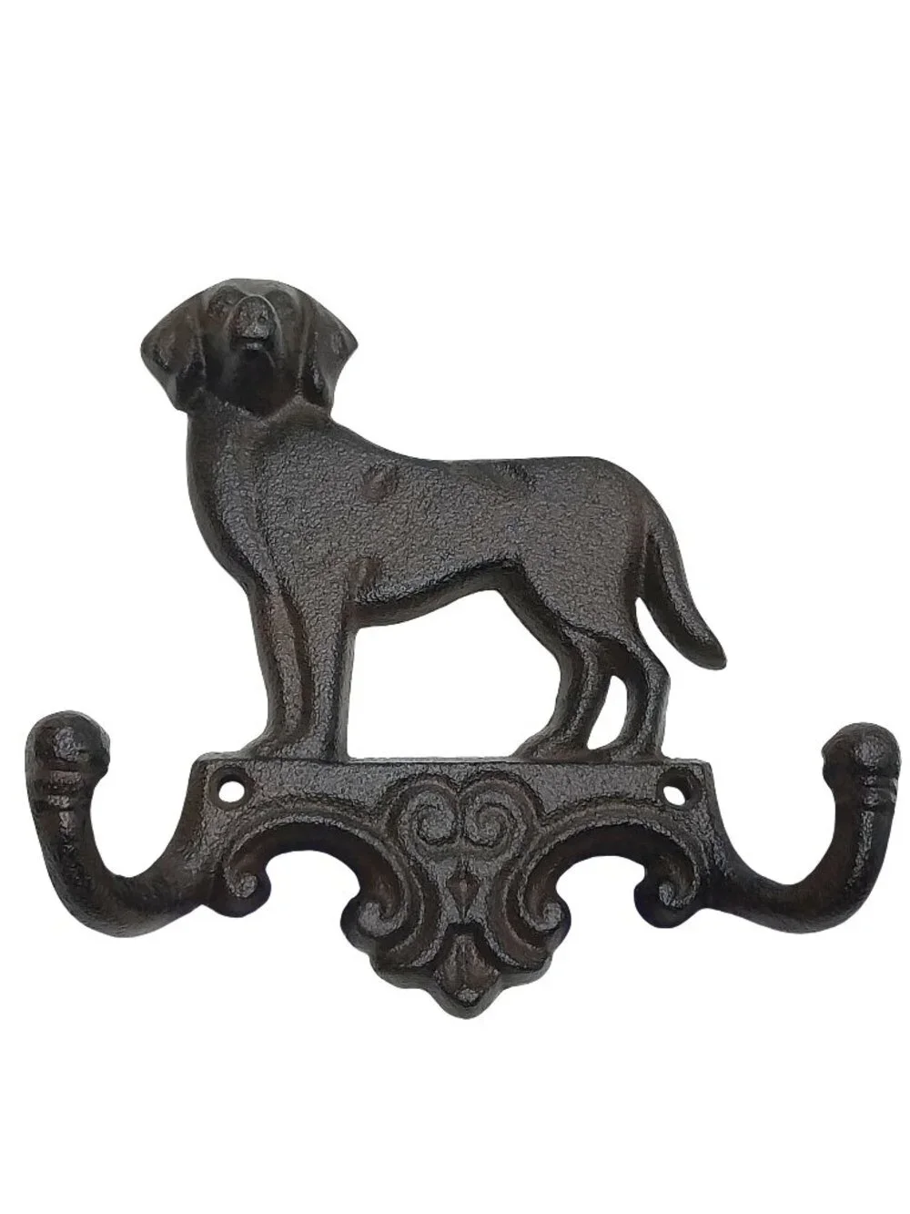 Cast Iron Dog Double Wall Hook Leash Holder Key Rack Coat Towel Rustic Brown